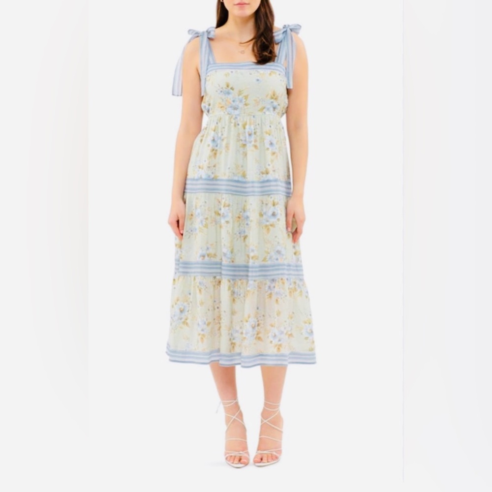 NWT By The River by Anthropologie Floral Stripe Tie Strap Maxi Dress Size Small